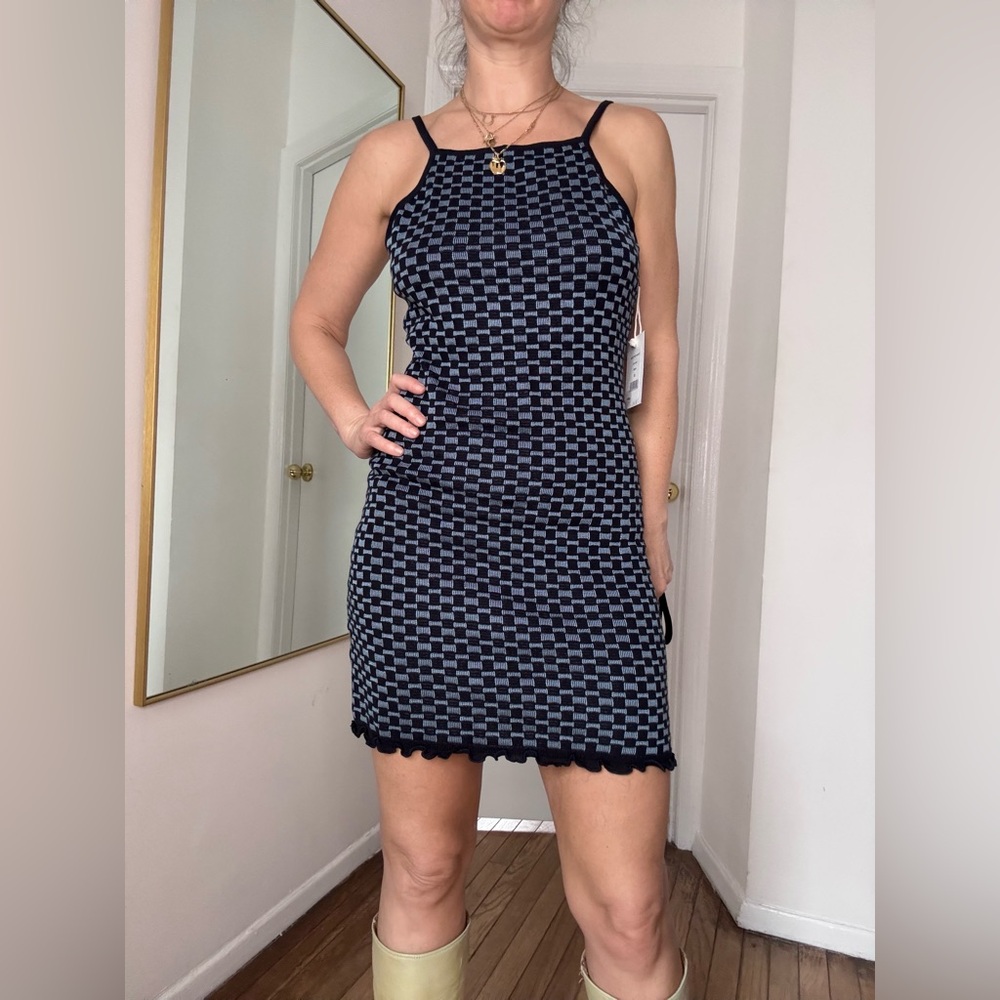Chic Black and Gray Checkered Mini Dress